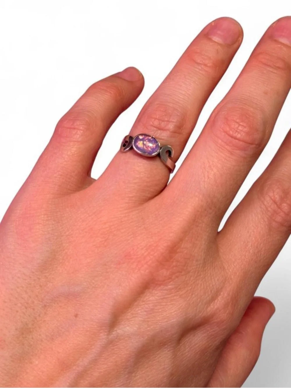 Sterling Silver Purple Opal-Look Ring Swirl 925 celestial vintage sparkle